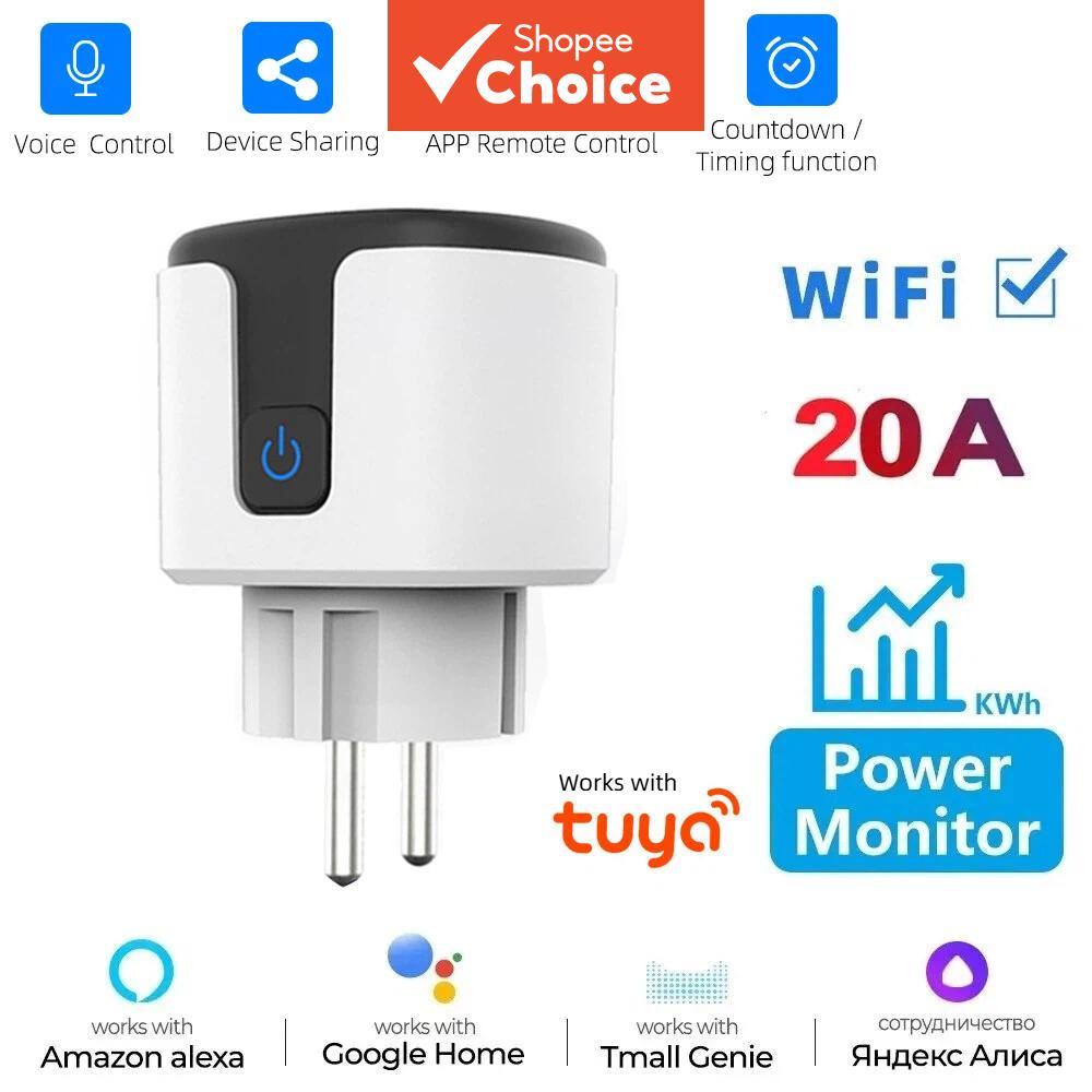 สําหรับ Tuya EU สมาร์ทปลั๊ก 20A WiFi สมาร์ทซ็อกเก็ตพร้อมการตรวจสอบพลังงานการควบคุมไร้สายรองรับทํางานร่วมกับ Alexa