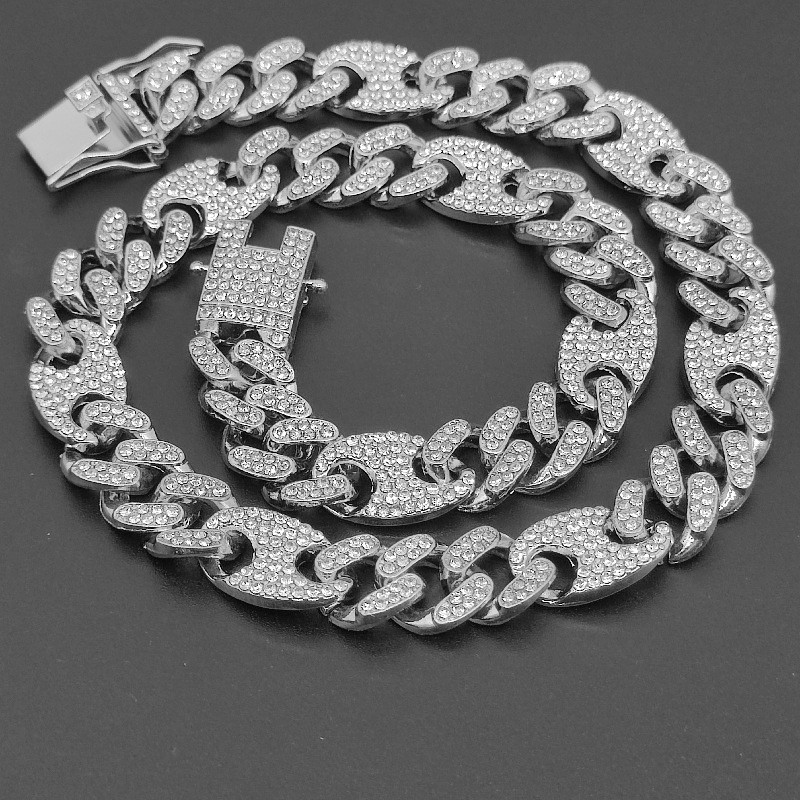 MS Pig Nose Cuban Chain สร้อยคอรูป 8 หัวเข็มขัด American Hip Hop hiphop Full Diamond High-End หรูหรา