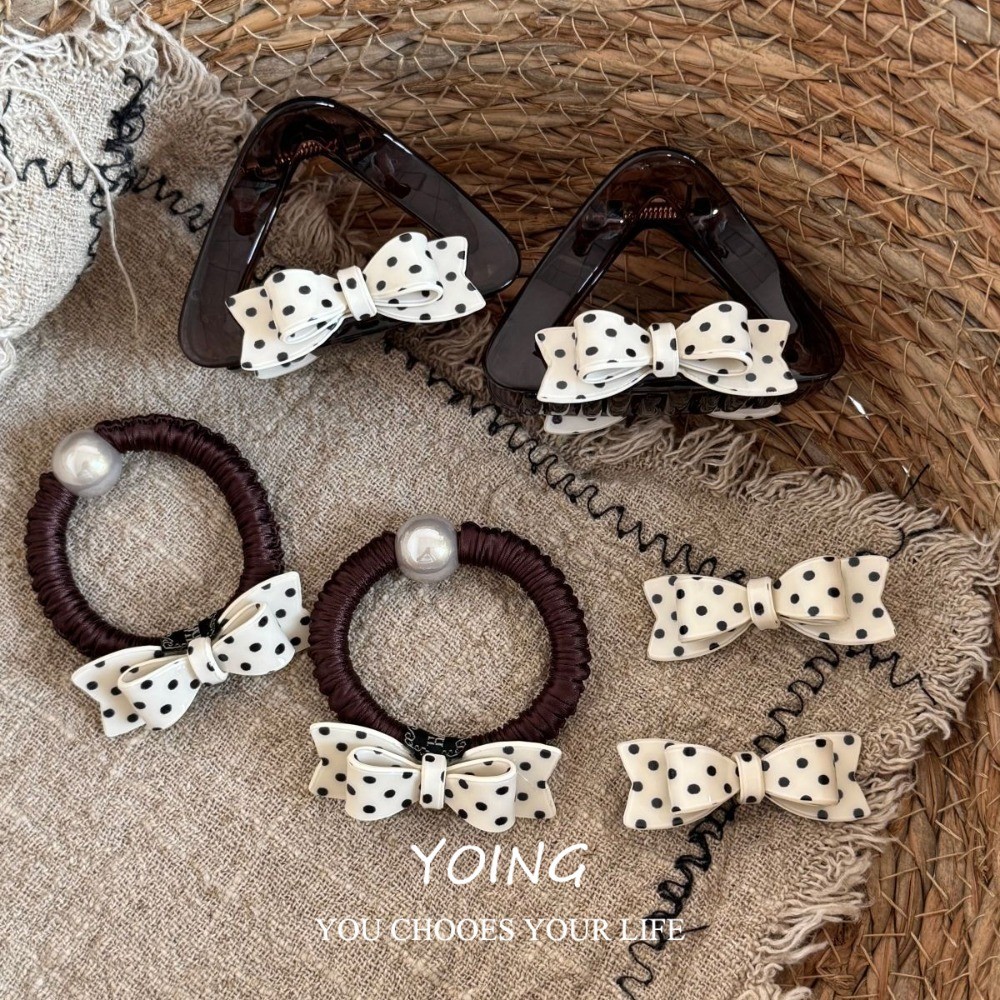 Yoing/French Polka Dot Bow Small Scrunchy Hair Tie หญิง High-End Feel Hair Tie เชือกผม Headdress