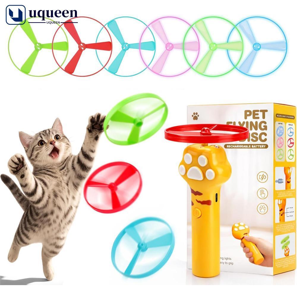 UQUEEN Cat Paw LED Flying Disc Motorized ใบพัดเรืองแสงของเล่นสําหรับสัตว์เลี้ยง Interactive Flying S