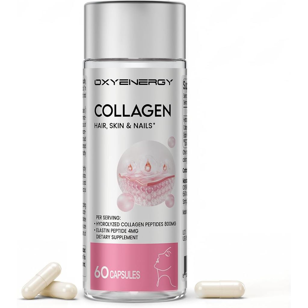 OxyEnergy Collagen Peptides Capsules สําหรับผู้หญิง อาหารเสริมคอลลาเจนไฮโดรไลซ์พร้อมเปปไทด์อีลาสติน 