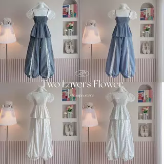 (มีแยกขาย อ่านก่อนกด )Two Layers Flower เสื้อ 2 เลเยอร์ กางเกงขายาวทรงจินนี่
