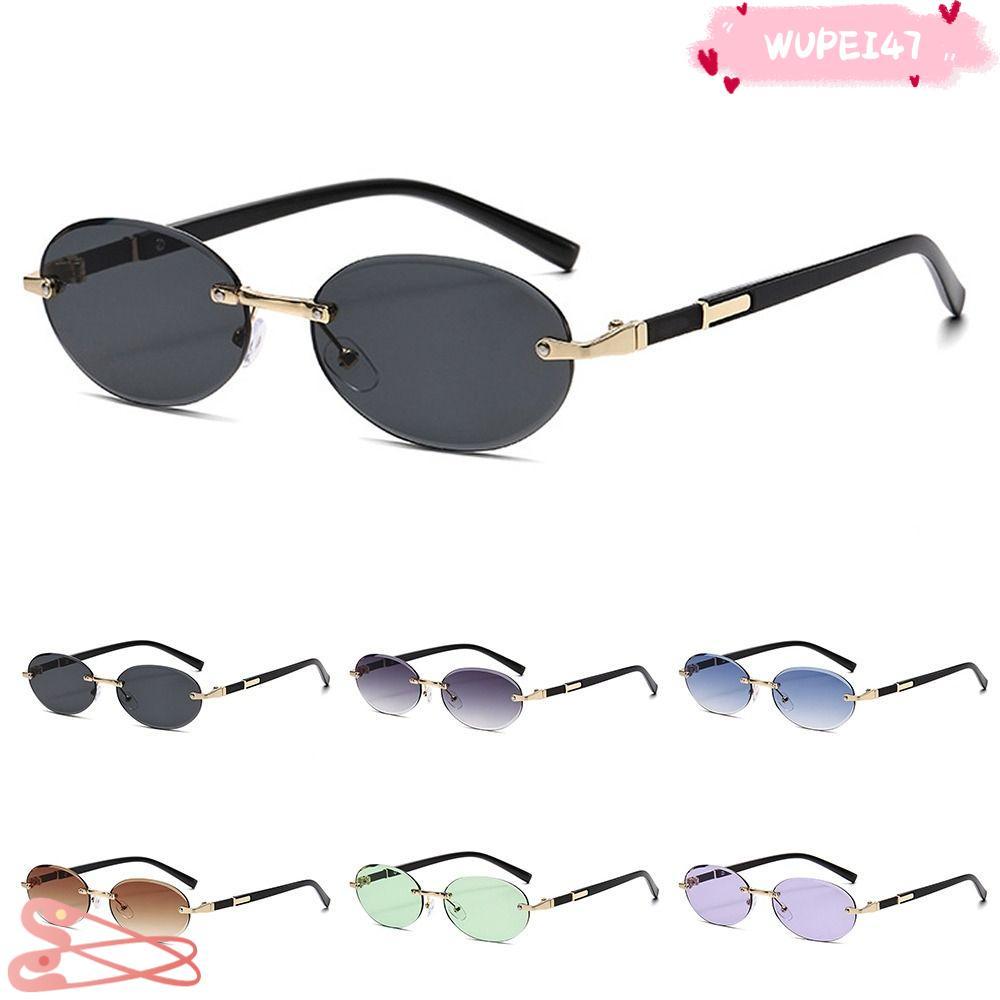 WUPEI47AD แว่นตากันแดดกรอบรูปไข่, Frameless UV400 Protection Punk Shades, แฟชั่น Street สไตล์ Cut-Ed