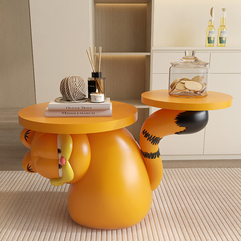 Garfield Cat Double Tray Side Table Cream Style Movable Resin Sofa Corner Coffee Storage