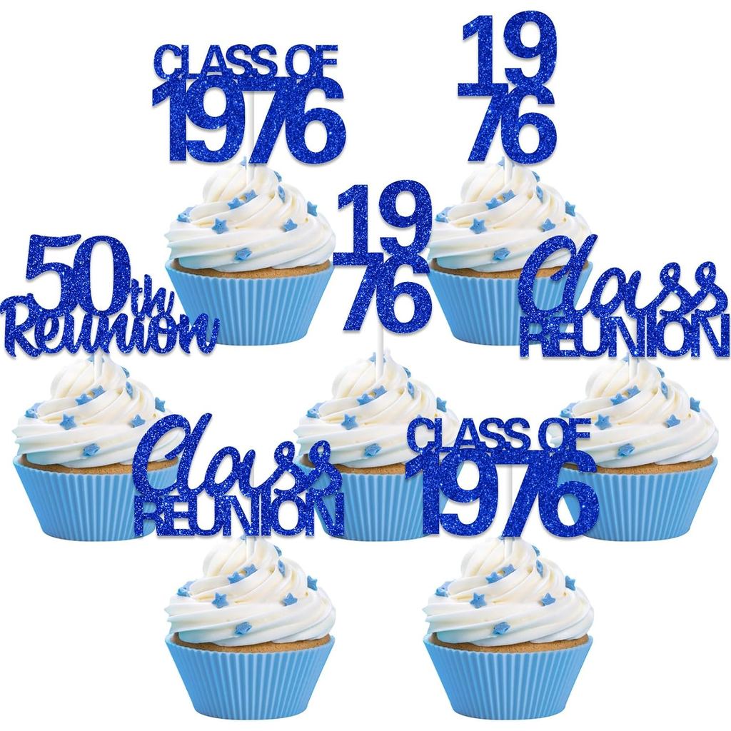 Class of 1976 Reunion ตกแต่งสีฟ้า 36PCS 50th Class Reunion Cupcake Toppers 50 ปี High School Class R