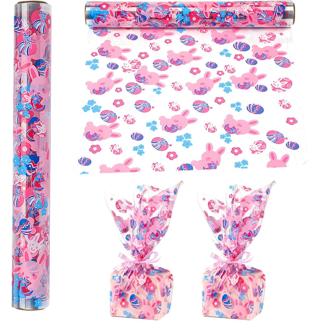 Shareluck 100ft Easter Cellophane Wrap Roll - กระดาษห่อ Cello อีสเตอร์สําหรับตะกร้าของขวัญ, Treats-B
