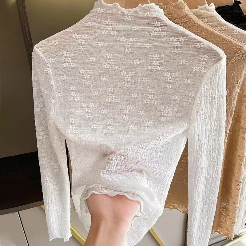 2026 Design Sense Niche Suit Diary Wear Inner Top Ladies Classy Long Sleeve Lace Bottoming Shirt km8