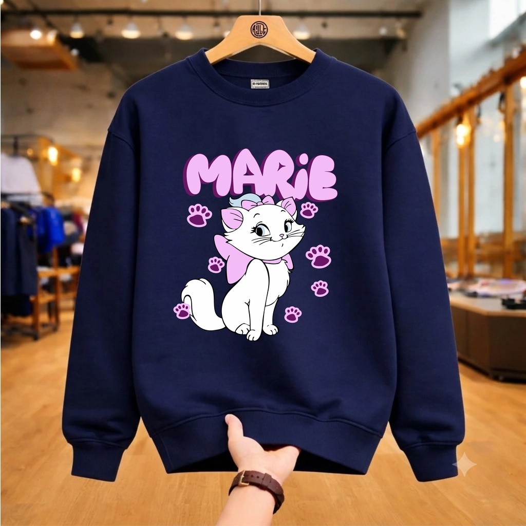 เสื้อกันหนาวผู้หญิง Marie Cat Crewneck ผลิตจากวัสดุ Vistaterry | เสื้อสเวตเตอร์แมวคอกลม Marie Cat
