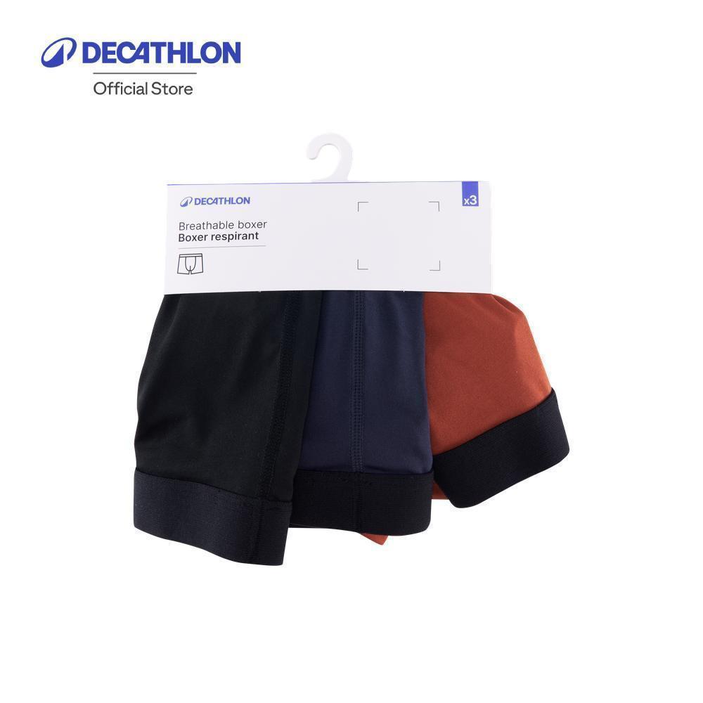 Decathlon Men'S Breathable Microfibre Boxers Tri-Pack กางเกงบ็อกเซอร์สำหรับผู้ชาย แพ็ค 3 ชิ้น - Black/Blue/Red