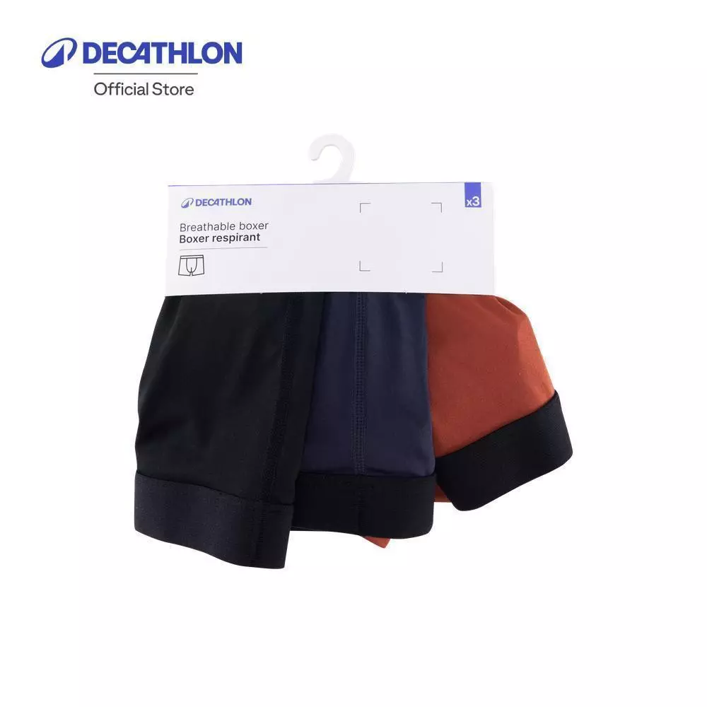 Decathlon Men'S Breathable Microfibre Boxers Tri-Pack กางเกงบ็อกเซอร์สำหรับผู้ชาย แพ็ค 3 ชิ้น - Black/Blue/Red