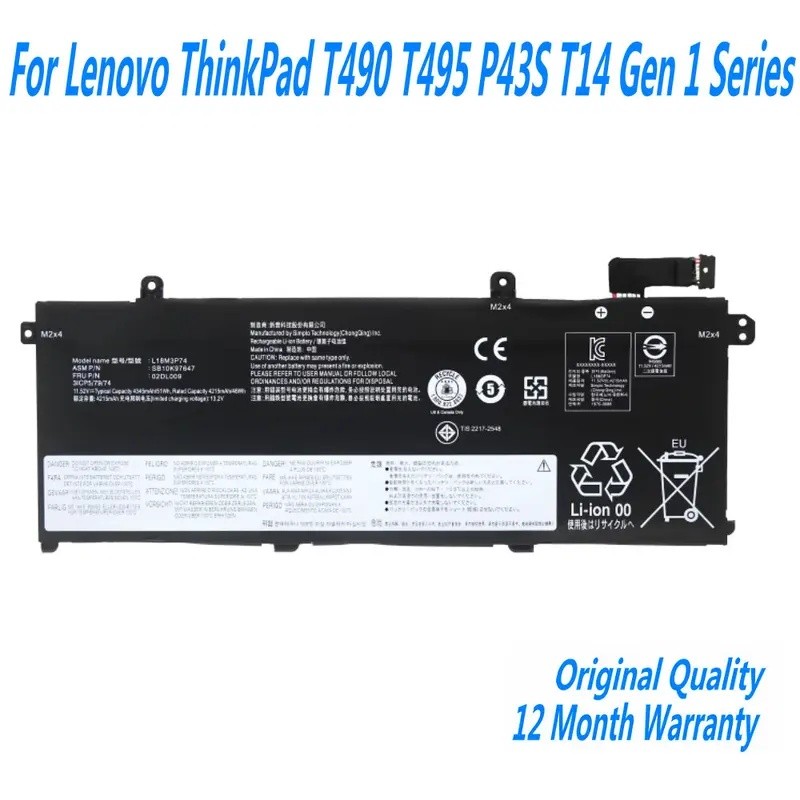 ใหม่ L18C3P72 L18M3P74 แบตเตอรี่แล็ปท็อปสําหรับ Lenovo ThinkPad T490 T495 P43S T14 Gen 1 Series L18M
