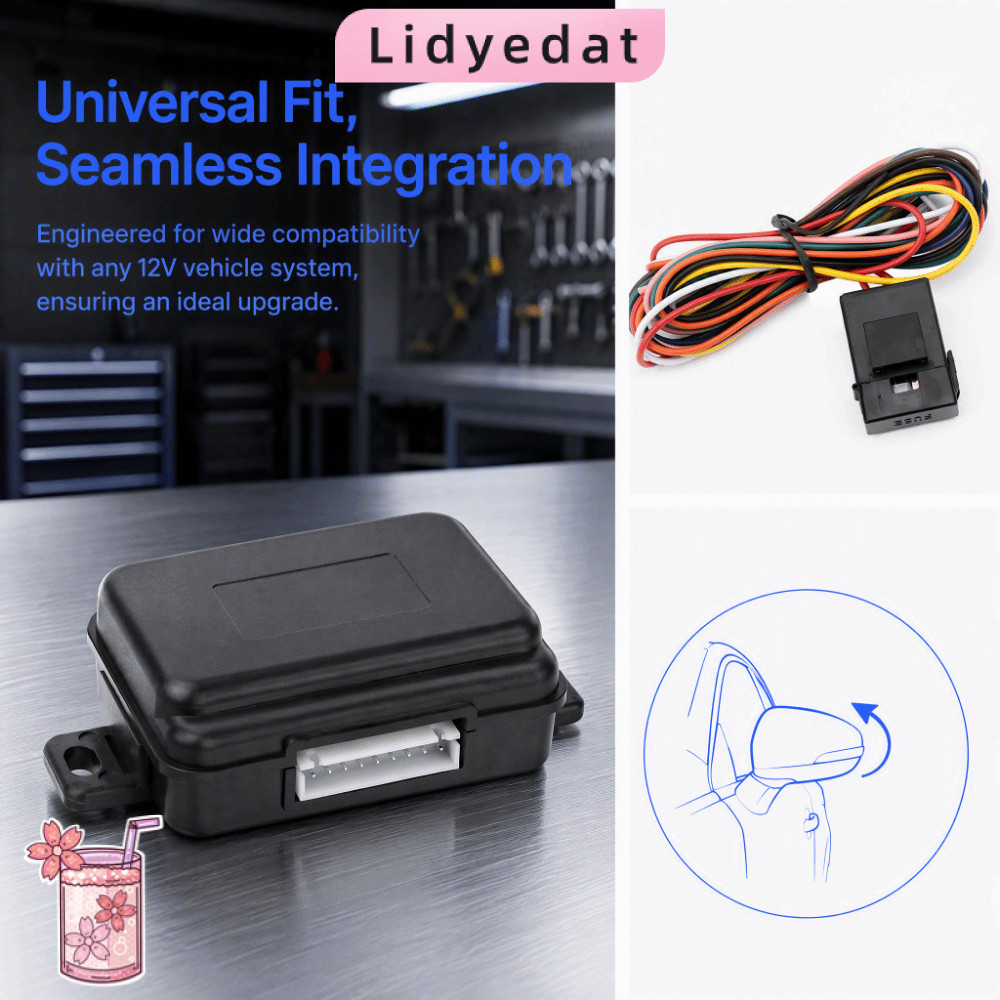 LIDYEDAT165 Mirror Folding Module, Black Universal Side Mirror Auto Fold Kit, Precise Fit ABS Auto F