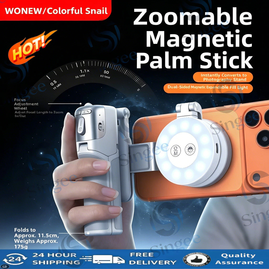 WONEW ไม้เซลฟี่แม่เหล็ก MagSafe รีโมทบลูทูธ ขาตั้งมือถือพกพา สามารถซูมภาพ อุปกรณ์ถ่าย Vlog ไลฟ์สด ท่องเที่ยว
