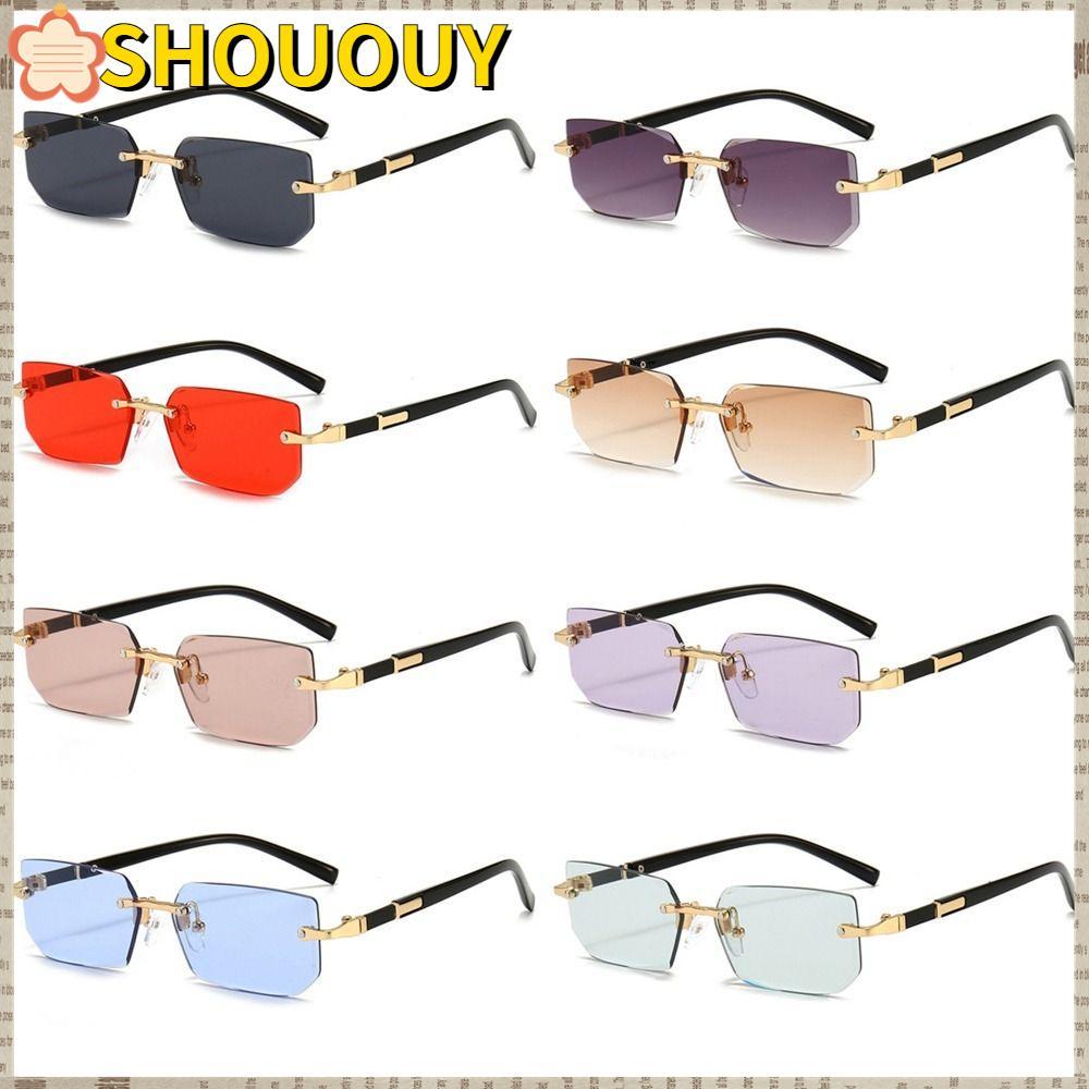 SHOUHY แว่นตากันแดดไร้กรอบ, Y2K UV400 ป้องกันแว่นตากันแดดทรงสี่เหลี่ยมผืนผ้าไม่มีขอบ, แว่นตาแฟชั่นสําหรับผู้หญิงและผู้ชาย