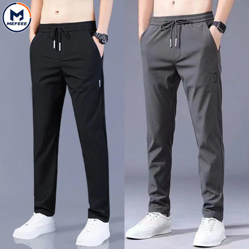 MEFEEE กางเกงลำลองสไตล์เกาหลี ทรง.slim.fit สำหรับผู้ชาย น้ำหนักเบา สีดำและเทา มีหลากหลายไซส์
