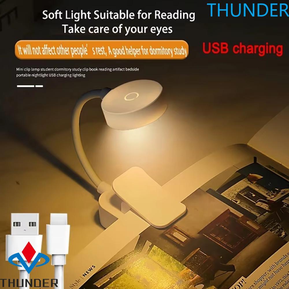 ไฟคลิปหนังสือ THUNDER LED, โคมไฟตั้งโต๊ะห้องนอนขนาดเล็ก 3 สี, หรี่แสงได้แบบไม่มีขั้นตอนอเนกประสงค์ 360° หมุนโคมไฟอ่านหนังสือพับพร้อมการเรียนรู้คลิป