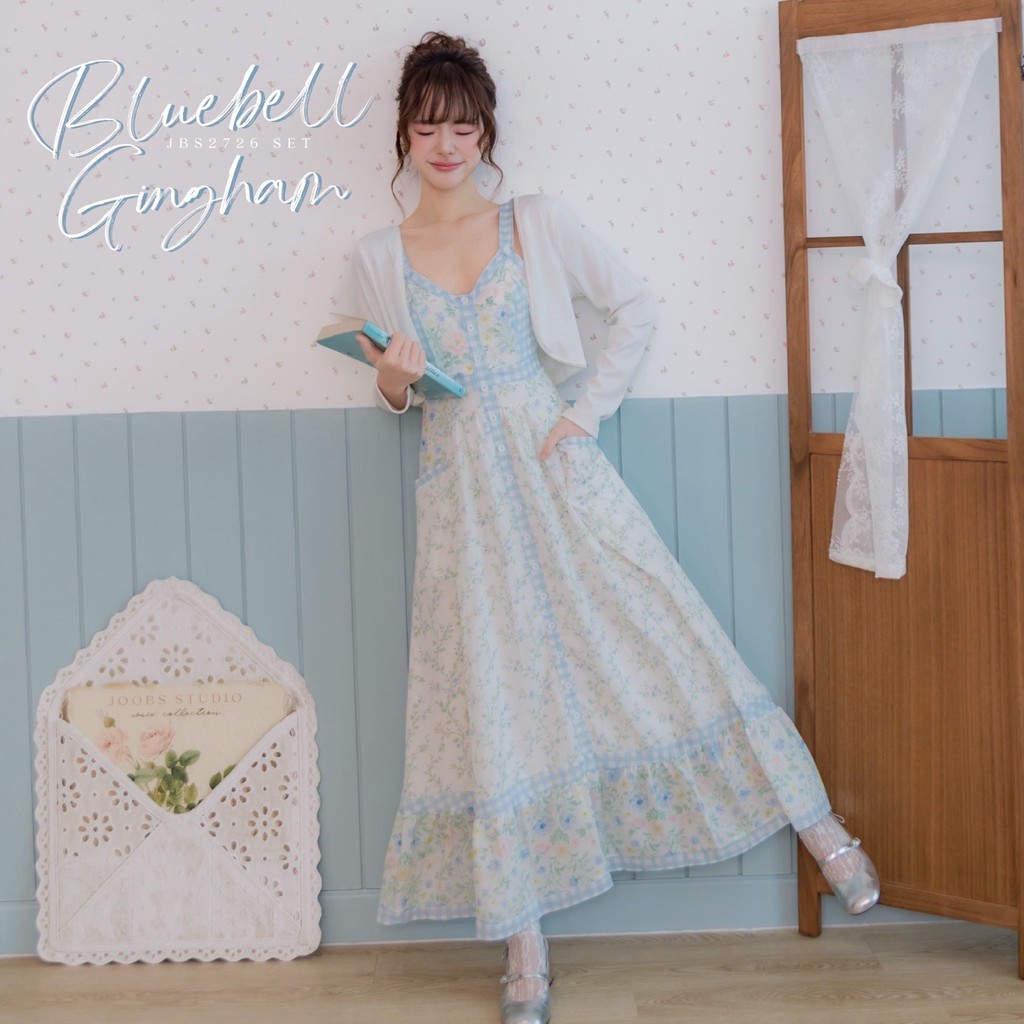 #JBS2726 Bluebell Gingham Set(Dress+Cardigan) Joobs studio