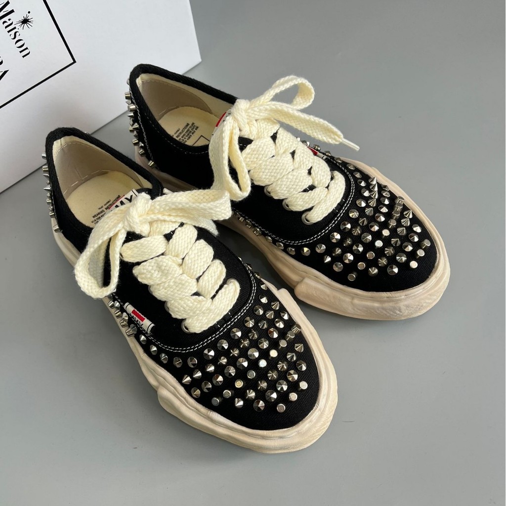 Mmy Mihara Kangyu ละลายรองเท้า Rivets Distressed รองเท้าผ้าใบผู้ชายผู้หญิงรองเท้าผ้าใบอินเทรนด์หนา S