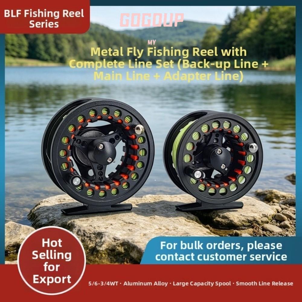 GOGUVO Fly Reel Combo, อลูมิเนียมขนาดใหญ่ Arbor Fly Fishing Reel, น้ําหนักเบา Backing Leader 3/4 5/6