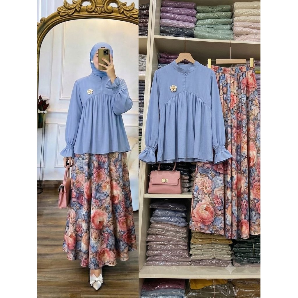 Womens Setrok Twill Shirt กระโปรงเรยอน Modern Motif Muslimah Nursing Suit | Serena Serena Serena