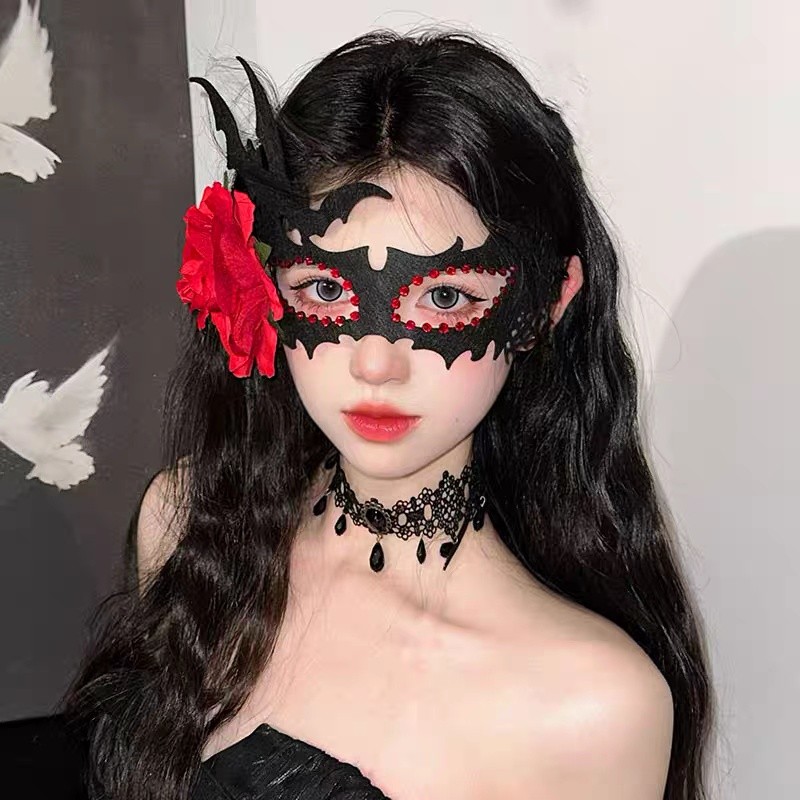 化妆舞会派对假面半脸感蕾丝羽毛面罩女晚会面具年会* 头饰眼罩Halloween Black Flower Half Face Mask, Girl Eye Mask, Lace Mask, Cospl