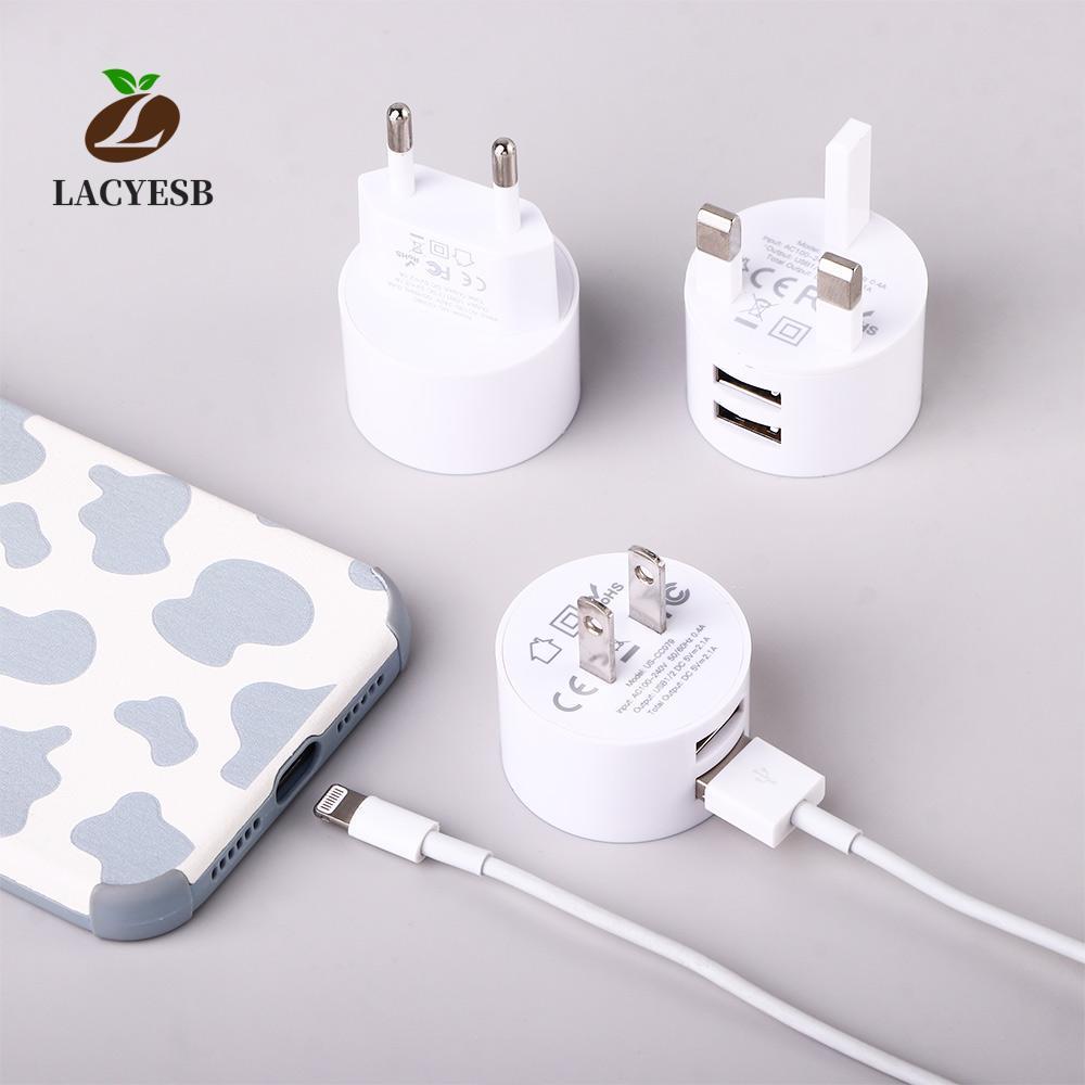 LACYSB เครื่องชาร์จโทรศัพท์มือถือ UK Portable Dual USB Quick Charge Travel Charger Charger Adapter T