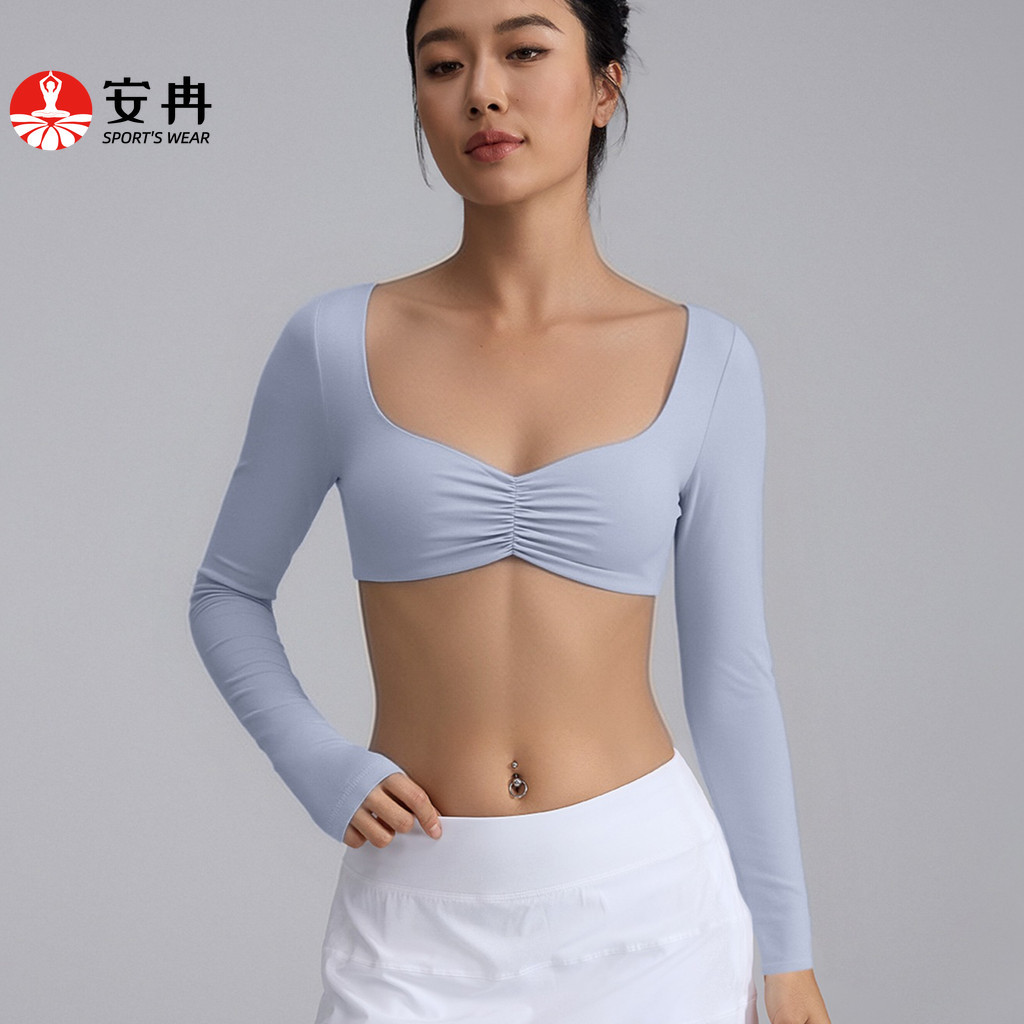 Anran(Paded) กีฬาแขนยาวสแควร์คอ สำหรับโยคะ พิลาทิส และการออกกำลังกาย อากาศถ่ายเทได้ดี