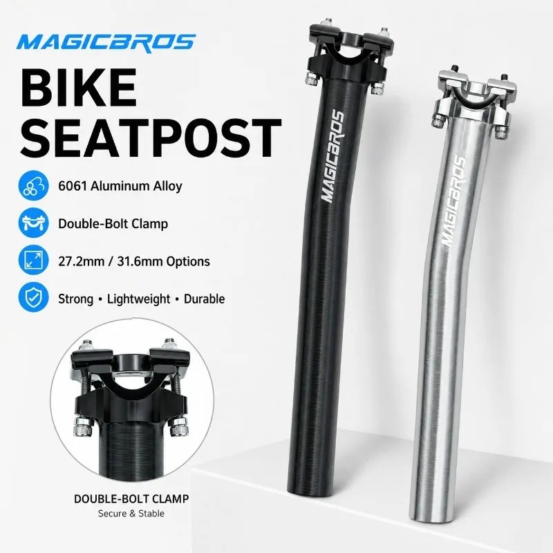 Dual Bolt Offset อลูมิเนียม Seatpost น้ําหนักเบา 27.2 มม.31.6 มม.ดูดซับแรงกระแทกสําหรับ MTB Downhill Dirt Jump พับอะไหล่จักรยาน