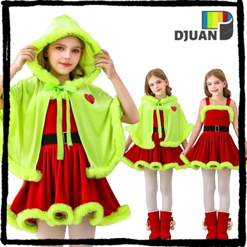 DUOJUAN Grinch Cloak Tank Dress, Xmas Suit Grinch Christmas Elf เครื่องแต่งกาย,สาวแฟนซีแต่งตัวสีเขีย