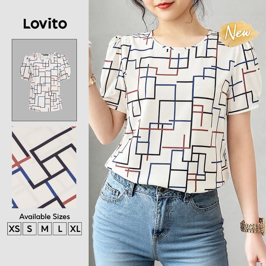 (New Arrival) เสื้อเบลาส์สไตล์โบโฮจาก Lovito สำหรับผู้หญิง (ฤดูใบไม้ผลิ/ฤดูร้อน) รหัสสินค้า BLB199P2D717