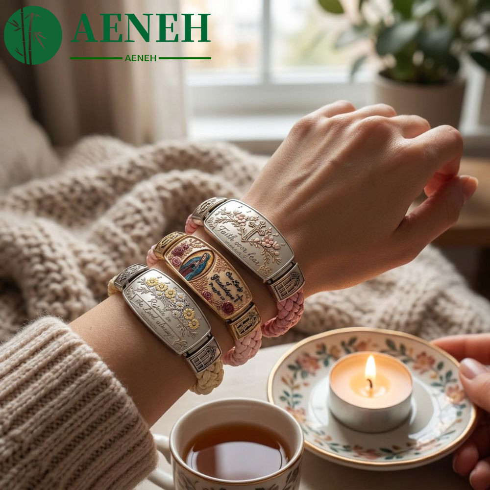 AENEH Cross Faith Bracelet, Faith Over Fear Retro Style Faith Over Fear Bracelet, Stainless Steel Bi