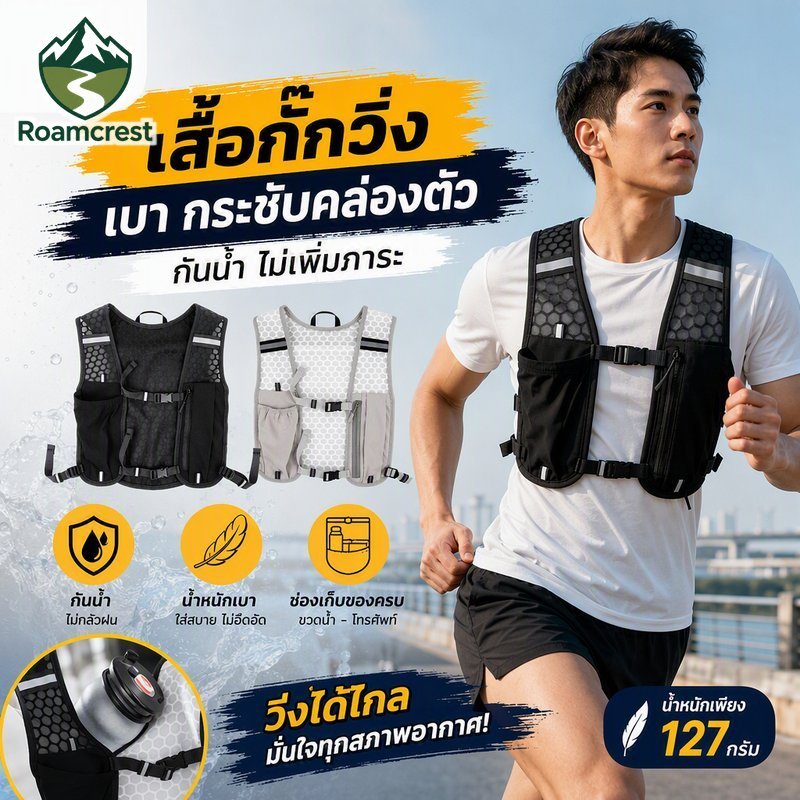 เสื้อกั๊กวิ่งกันน้ําน้ําหนักเบายืดโทรศัพท์กระเป๋าที่วางขวดอุปกรณ์มาราธอนกลางแจ้ง