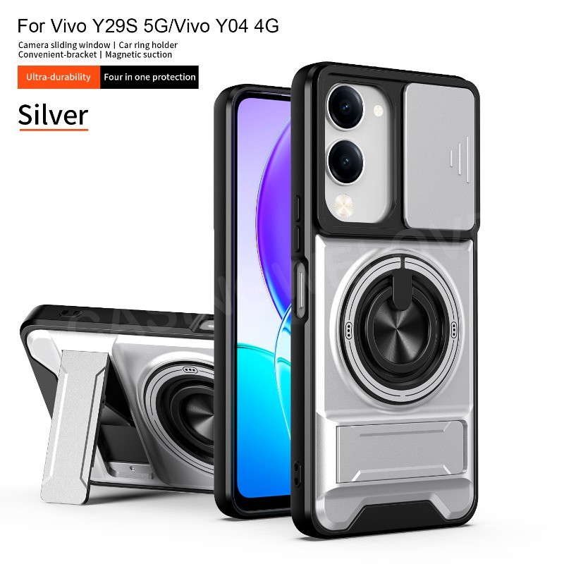 เคสโทรศัพท์สําหรับVivo Y29s Y29T Y04 Y04S Y05 Y11d Y21 5G 4Gแม่เหล็กแหวนฝาครอบโทรศัพท์กันกระแทกPushดึงกล้องป้องกันปกหลัง