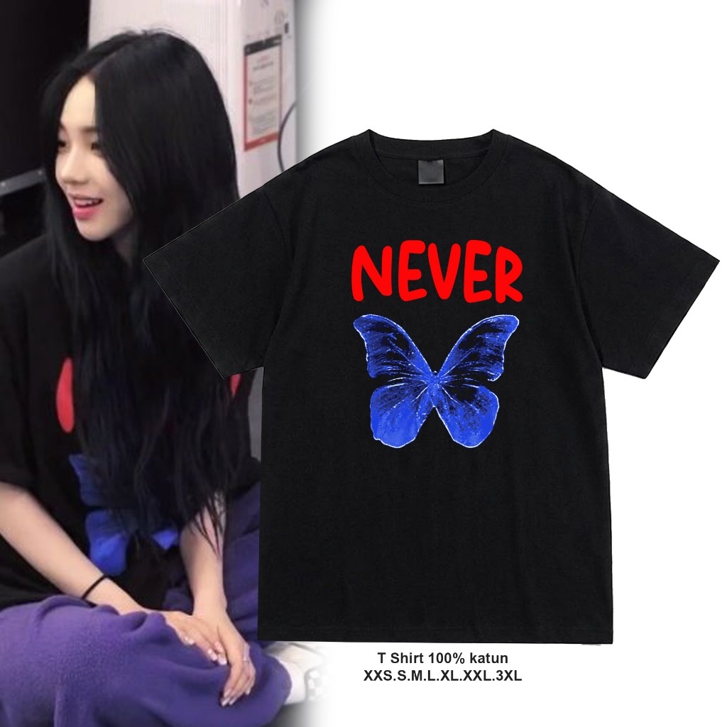 เสื้อยืดพิมพ์ลายเกาหลี karina aespa NEVER butterfly
