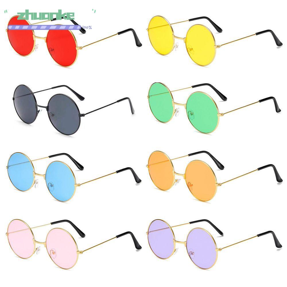 ZHUANPH แว่นกันแดดโลหะแฟชั่น Hippie Disco Circle Glasses