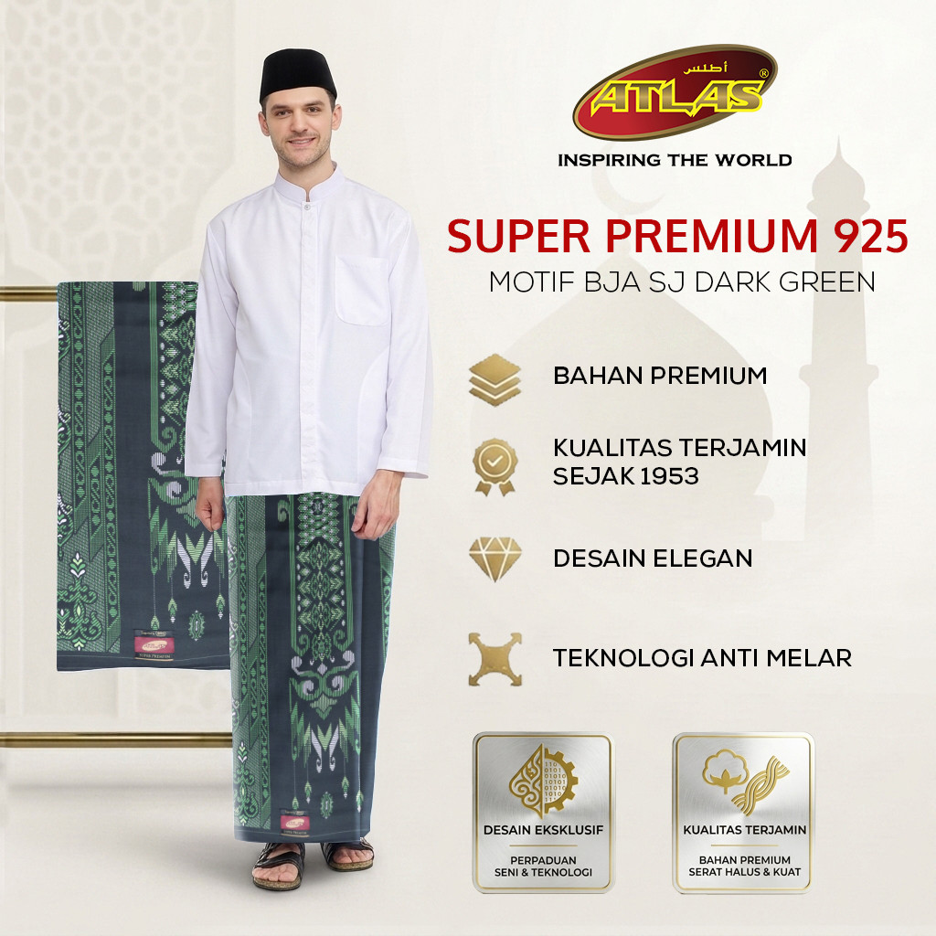 ATLAS Super Premium 925 A9 BJA SJ ผ้าซิ่นสีเขียวเข้ม