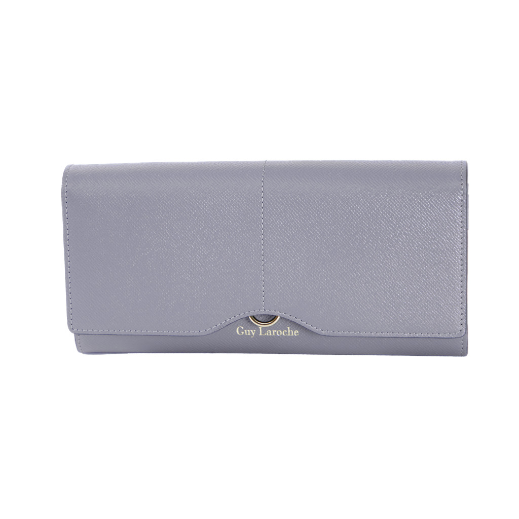 Guy Laroche กระเป๋าสตางค์ผู้หญิง กระเป๋าสตางค์ 2 พับยาวแบบบางสีเทา รุ่น AGP09132S6GYL
