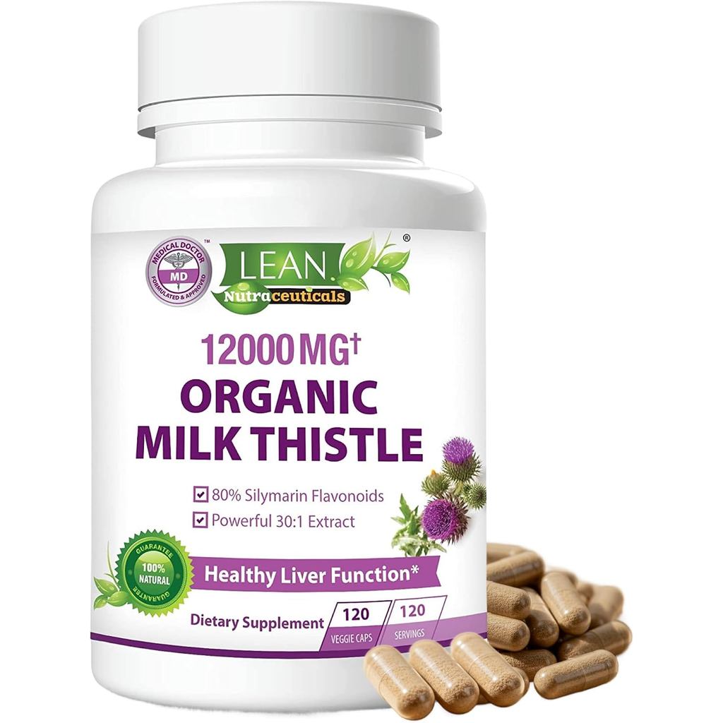 Milk Thistle Liver Cleanse Detox & Repair Support อาหารเสริมออร์แกนิก, 12000 Mg 120 Day 30X Seed Ext