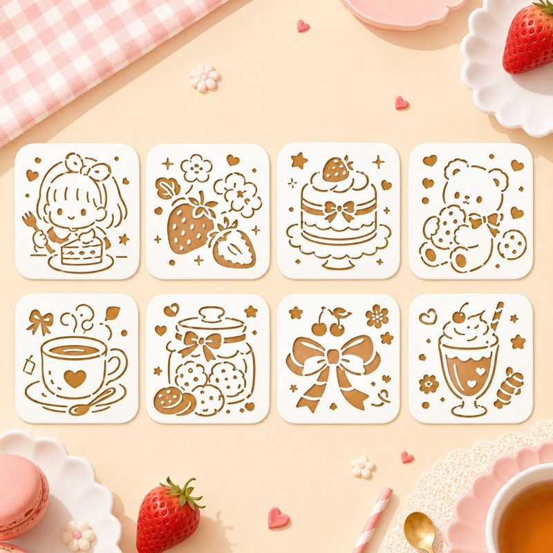 可' 爱卡通镂空绘画模版创意Diy手账日记小学生手抄报装饰Bookkeeping Hollow Template DIY Template Hand Drawn Children'S Handwrit