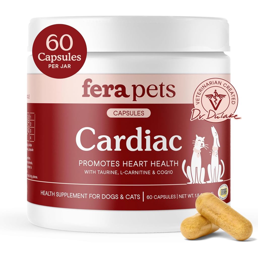 Fera Pets Cardiac Support - อาหารเสริมสุนัขและแมวหัวใจพร้อมทอรีน, L-Carnitine, & CoQ10 - ส่งเสริมการ