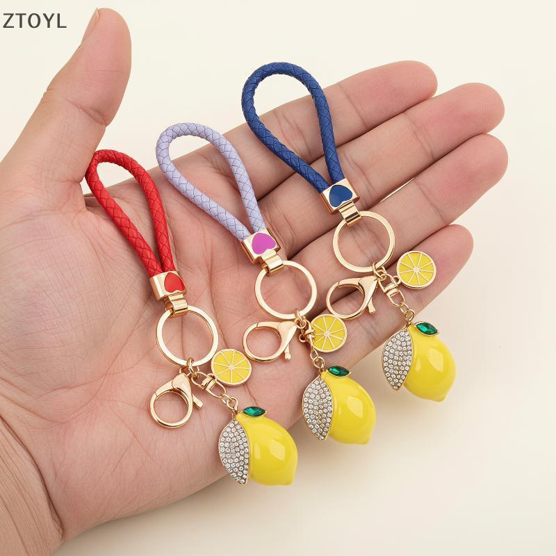 Ztoyl Lemon Rhinestone พวงกุญแจ, กระเป๋าหนัง PU Charm, ของขวัญน่ารัก Zxh
