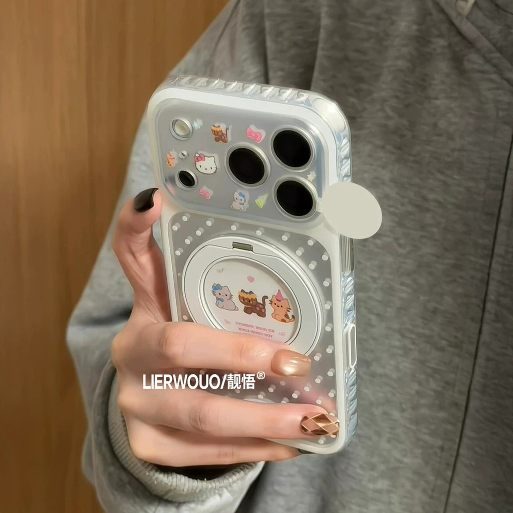QUMI QUMI Polka Dot สามชั้น 360 วงเล็บแม่เหล็กเหมาะสําหรับ iPhone18promax เคสโทรศัพท์ Apple 18promax