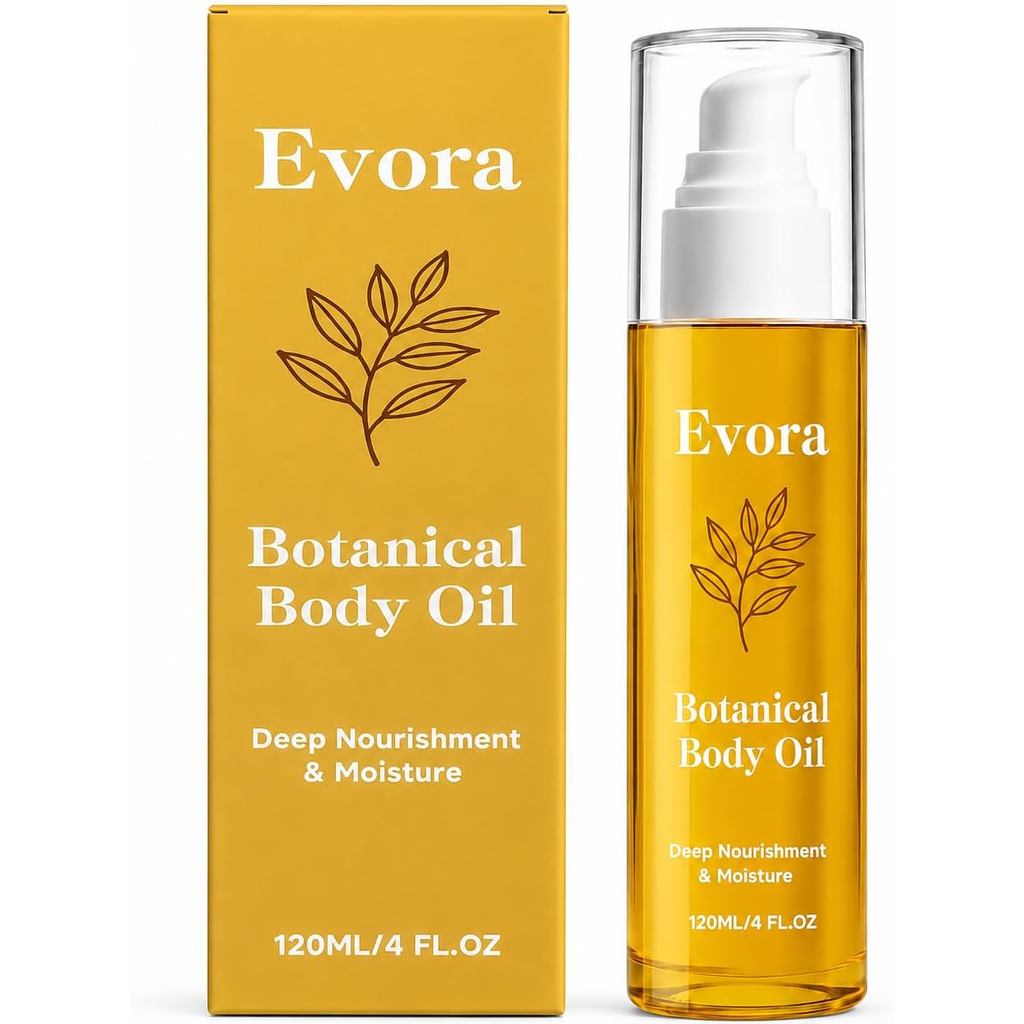 Evora Botanical Body Oil สําหรับผิวเครป 120ml Lightweight Moisturising Body Oil พร้อมสาหร่ายวากาเมะ,
