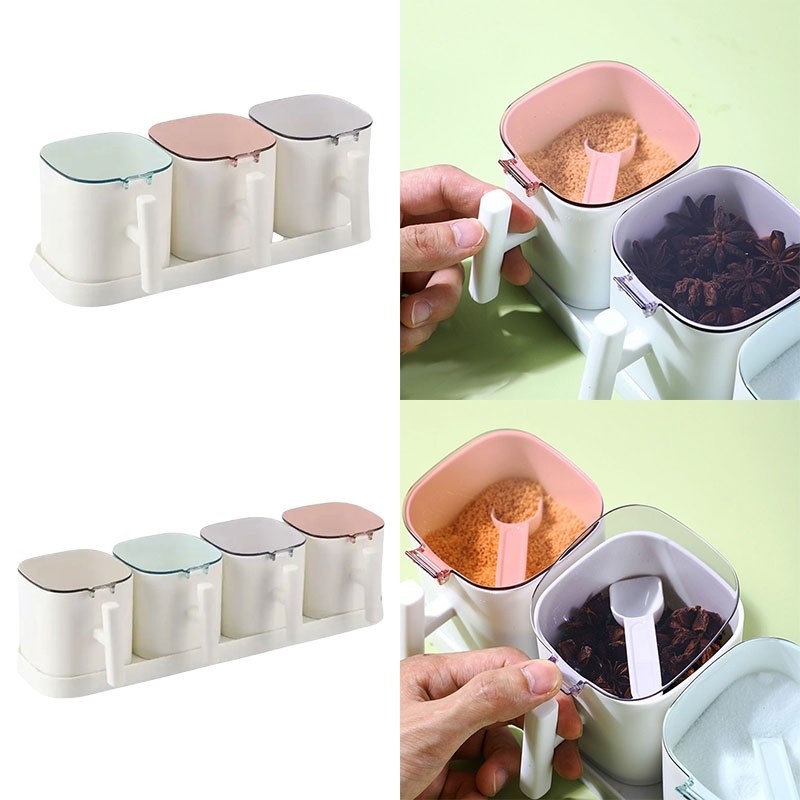 Seasoning Box Set Transparent Lid Spices Storage Container Rack Boxes Seasonings Condiment Jar Kitch