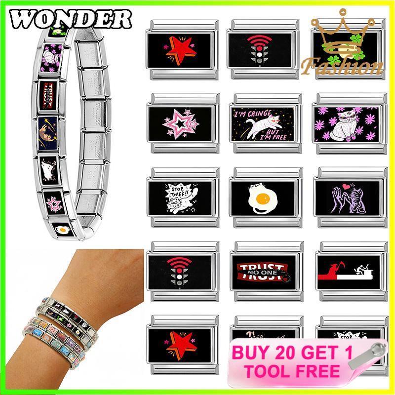 Star Cat สร้อยข้อมือ Charm อิตาเลี่ยน Fit 9 มม.สร้อยข้อมือสแตนเลสเครื่องประดับทําอุปกรณ์เสริม DIY Retro บุคลิกภาพโมดูลสร้อยข้อมือ