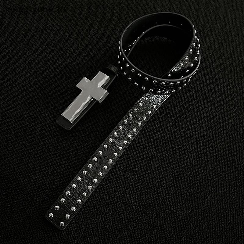 EOTH Crale-Patterned Studded Metal Cross Belt Subculture Gothic Punk Dark-Style Outfit Accessory