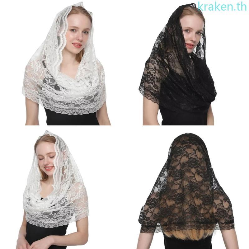 KRA Vintage Lace Veil สําหรับอย่างเป็นทางการ Occasion Latin Mass ลูกไม้ Headscarf ลูกไม้ดอกไม้ Veil