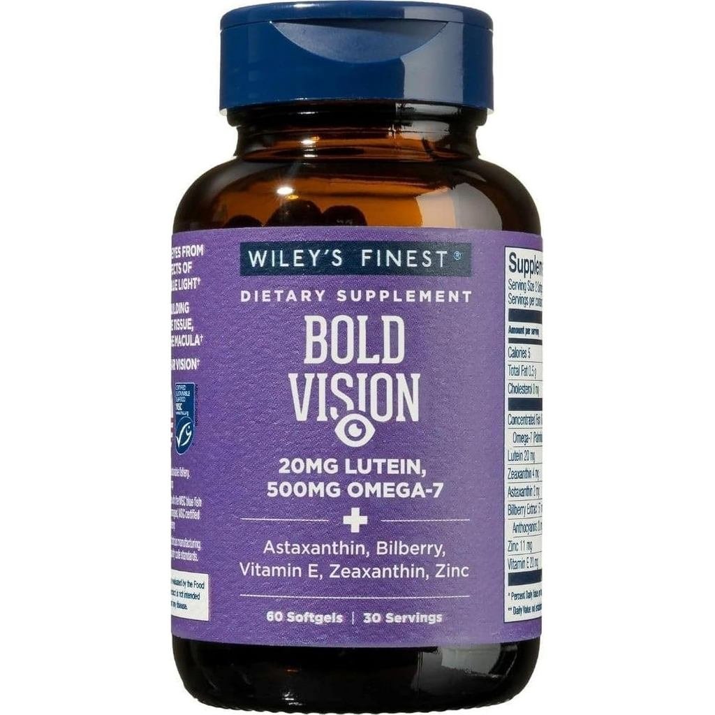 น้ํามันอลาสก้าป่า Finest ของ Wiley Bold Vision 60 ซอฟท์เจล | Port Eye Health ประกอบด้วย Astaxanthin 