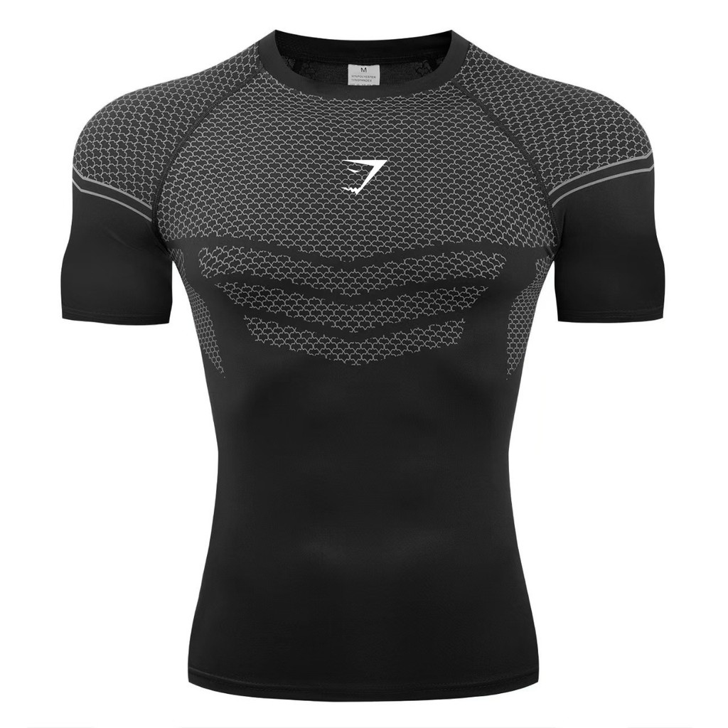 American Street Wear GYMSHARK Quick-Drying Breathable Stretch ผู้ชายผู้หญิงกีฬาฟิตเนสแขนสั้นเสื้อยืด