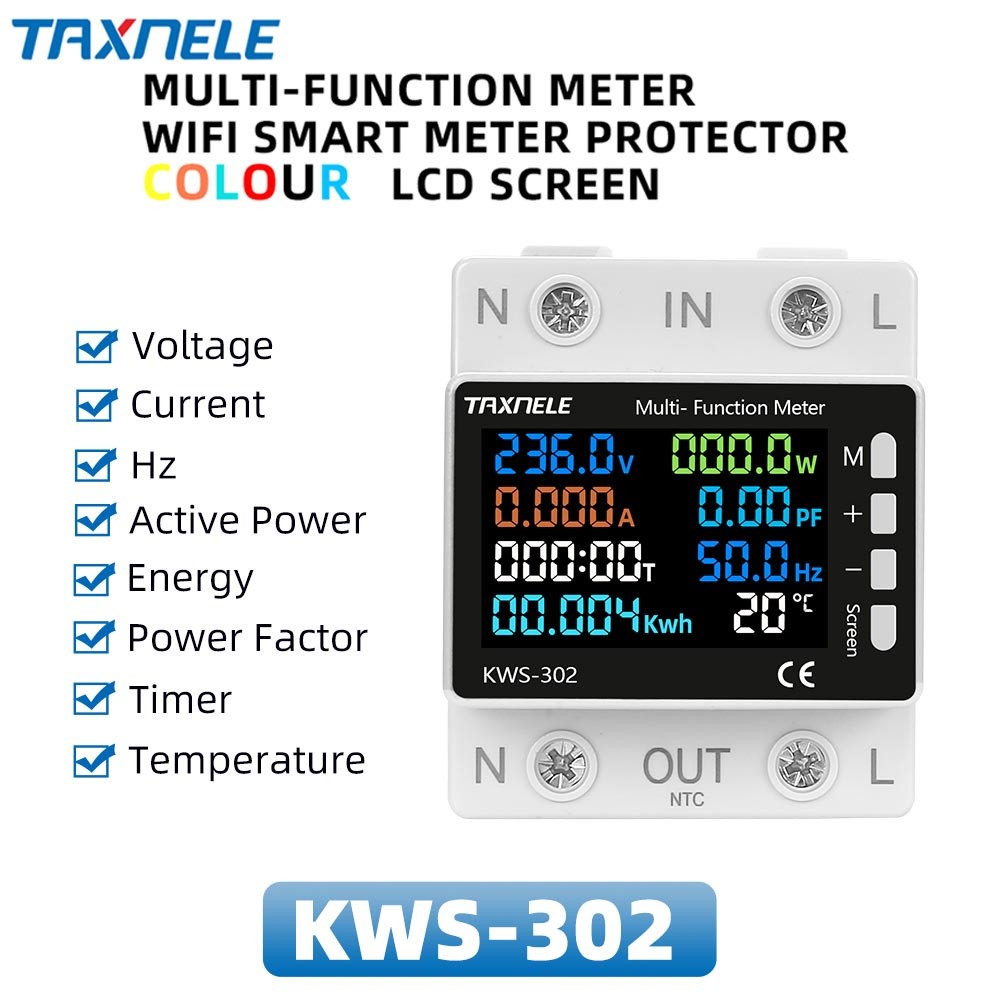 Ac 100-290V 8in1 พารามิเตอร์ จอแสดงผล ที่มีสีสัน เครื่องวัดพลังงาน kWh เครื่องวัดความถี่แรงดันไฟฟ้า 